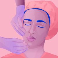 vecteur illustration de une femme Faire cosmétique procédures. faciale injections et Plastique chirurgie. faciale massage dans branché pente style.