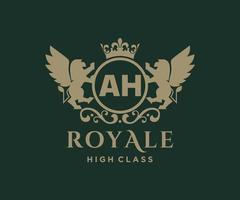 d'or lettre ah modèle logo luxe or lettre avec couronne. monogramme alphabet . magnifique Royal initiales lettre. vecteur
