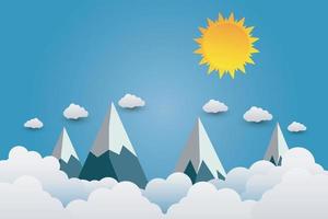 montagnes avec de beaux couchers de soleil sur l & # 39; illustration de clouds.paper art.vector vecteur