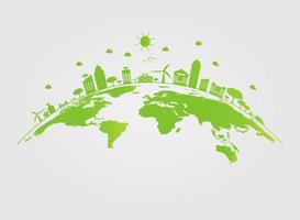 écologie.Les villes vertes aident le monde avec des idées de concept écologiques.Illustration vectorielle