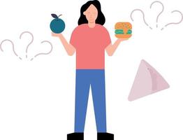 le fille est confus à propos aliments. vecteur