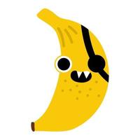 vecteur marrant kawaii banane icône. pirate fruit illustration. bande dessinée plante avec yeux, œil pièce et bouche isolé sur blanc Contexte. en bonne santé été nourriture clipart.