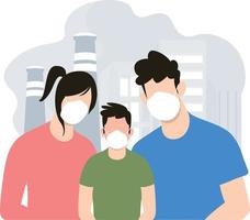 le famille porte masques à protéger se de air pollution. vecteur