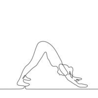 femme dans yoga pose vers le bas orienté vers chien - un ligne dessin vecteur. le concept de yoga vecteur