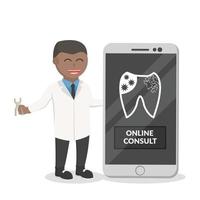 dentiste africain en ligne consulter information conception personnage sur blanc Contexte vecteur