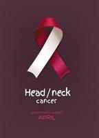 bannière verticale du mois de sensibilisation au cancer de la tête et du cou. ruban bordeaux et ivoire vecteur