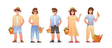 personnages gens pique-nique sur heure d'été vacances vecteur illustration