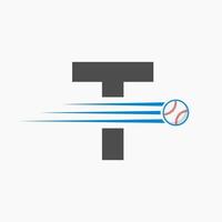 initiale lettre t base-ball logo avec en mouvement base-ball icône vecteur