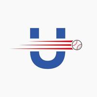 initiale lettre u base-ball logo avec en mouvement base-ball icône vecteur