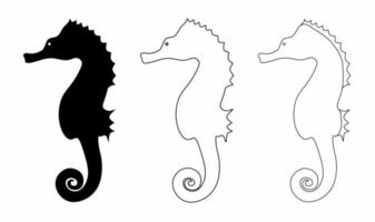 contour silhouette hippocampe icône ensemble isolé sur blanc Contexte vecteur