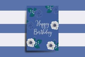 salutation carte anniversaire carte numérique aquarelle main tiré bleu Rose fleur conception modèle vecteur