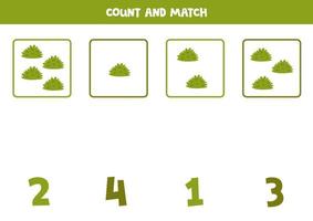 compte Jeu pour enfants. compter tout vert des buissons et rencontre avec Nombres. feuille de travail pour les enfants. vecteur