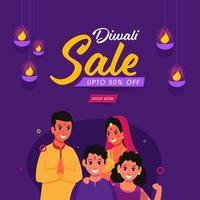 diwali vente affiche conception avec bonheur famille personnage. vecteur
