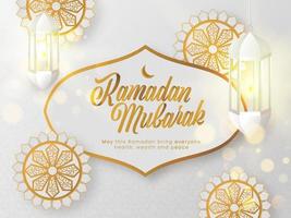 islamique saint mois de Ramadan mubarak concept avec élégant texte et exquis floral modèle sur blanc Contexte. vecteur