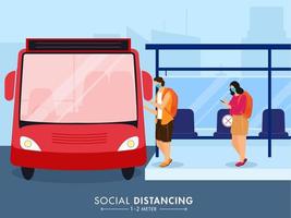 gens porter visage masque en voyageant à autobus avec maintenir social distanciation pour coronavirus déclenchement diffusion arrêt. vecteur