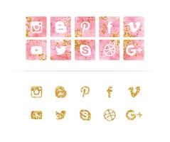 Vecteur aquarelle et paillettes médias sociaux Icon Set