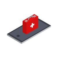 valise médicale isométrique sur smartphone vecteur