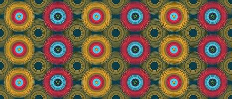 africain la cire impression modèle. sans couture magnifique kitenge, Chitenge, néerlandais la cire, et Angara style. géométrique formes mode conception dans coloré. cercle fleur sur bleu Contexte. africain la cire impression vecteur