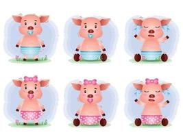 jolie collection de bébé cochon dans le style des enfants vecteur