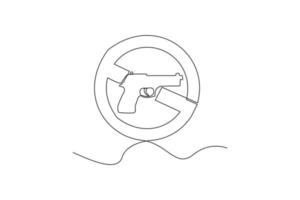Célibataire un ligne dessin pistolet sont interdit. anti terrorisme concept. continu ligne dessiner conception graphique vecteur illustration.