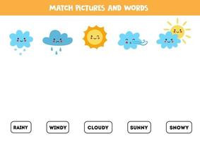 correspondant aux événements météorologiques et aux mots. jeu éducatif pour les enfants. vecteur