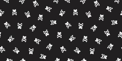 pirate os croisés sans couture modèle chat vecteur chaton Halloween pirate isolé noir fond d'écran Contexte