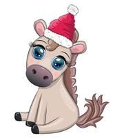 mignonne cheval, poney dans Père Noël chapeau avec bonbons Kane, Noël balle, cadeau, la glace patinage. hiver, Noël vecteur