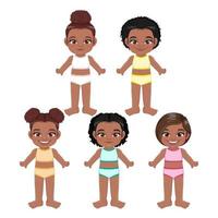 ensemble de américain africain les filles corps de face côté modèle. noir les filles dans femmes s réservoir Haut et culotte isolé sur blanc Contexte vecteur