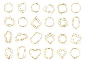 or géométrique cadres, polygonal ligne cristal formes frontière. élégant d'or Cadre pour mariage invitation, anniversaire carte décor vecteur ensemble