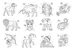 horoscope zodiaque panneaux, astrologie constellations symboles. lion, Poissons, Capricorne, Balance, cancer, Sagittaire astrologique signe vecteur ensemble