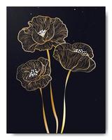 branché affiche avec d'or pente coquelicots fleurs sur noir toile de fond. luxueux art pour couverture, affiche, carte, bannière, brochure etc. vecteur illustration