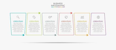 modèle de flèche infographique fine ligne avec 6 options vecteur