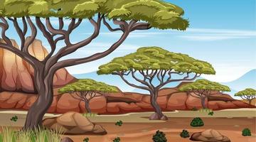 Scène de paysage de forêt de savane africaine au moment de la journée vecteur