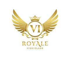 d'or lettre vi modèle logo luxe or lettre avec couronne. monogramme alphabet . magnifique Royal initiales lettre. vecteur