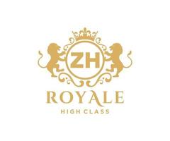 d'or lettre zh modèle logo luxe or lettre avec couronne. monogramme alphabet . magnifique Royal initiales lettre. vecteur