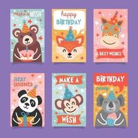 jolie collection de cartes d'anniversaire d'animaux vecteur