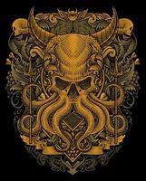 illustration démon poulpe avec deux trident antique gravure ornement style bien pour votre marchandise dan t chemise vecteur