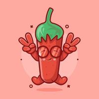 mignonne le Chili personnage mascotte avec paix signe main geste isolé dessin animé dans plat style conception vecteur