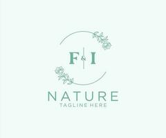 initiale Fi des lettres botanique féminin logo modèle floral, modifiable premade monoline logo adapté, luxe féminin mariage l'image de marque, entreprise. vecteur