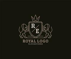 modèle initial de logo de luxe royal lion re lettre dans l'art vectoriel pour le restaurant, la royauté, la boutique, le café, l'hôtel, l'héraldique, les bijoux, la mode et d'autres illustrations vectorielles.