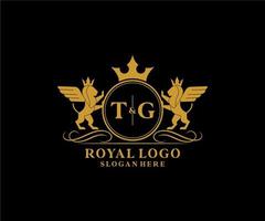 initiale tg lettre Lion Royal luxe héraldique, crête logo modèle dans vecteur art pour restaurant, royalties, boutique, café, hôtel, héraldique, bijoux, mode et autre vecteur illustration.