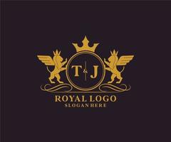 initiale tj lettre Lion Royal luxe héraldique, crête logo modèle dans vecteur art pour restaurant, royalties, boutique, café, hôtel, héraldique, bijoux, mode et autre vecteur illustration.