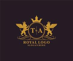 initiale ta lettre Lion Royal luxe héraldique, crête logo modèle dans vecteur art pour restaurant, royalties, boutique, café, hôtel, héraldique, bijoux, mode et autre vecteur illustration.