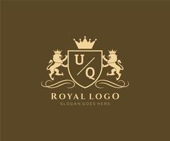 initiale uq lettre Lion Royal luxe héraldique, crête logo modèle dans vecteur art pour restaurant, royalties, boutique, café, hôtel, héraldique, bijoux, mode et autre vecteur illustration.