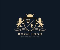 initiale ue lettre Lion Royal luxe héraldique, crête logo modèle dans vecteur art pour restaurant, royalties, boutique, café, hôtel, héraldique, bijoux, mode et autre vecteur illustration.