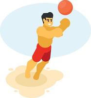 homme en jouant volley-ball sur le plage vecteur