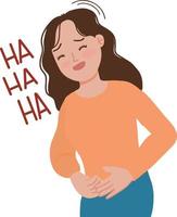 portrait de Jeune femme éclater en dehors en riant tandis que en portant sa estomac avec tous les deux mains vecteur illustration