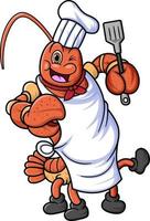 le mascotte personnage de une Homard travaux comme une professionnel chef posant avec en portant une spatule vecteur