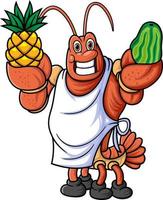 le mascotte personnage de une Homard travaux comme une professionnel chef posant avec une gros ananas et pastèque vecteur