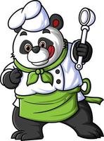 une dessin animé Panda portant une du chef tenue, posant tandis que en portant une louche vecteur